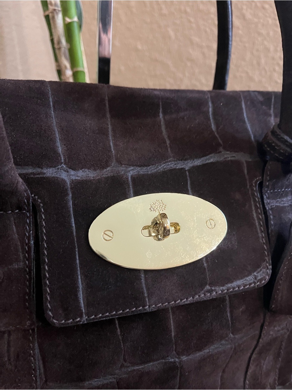 MULBERRY CHOCOLATE CROC EMBOSSED SUEDE BAYSWATER - Picture 4 of 11